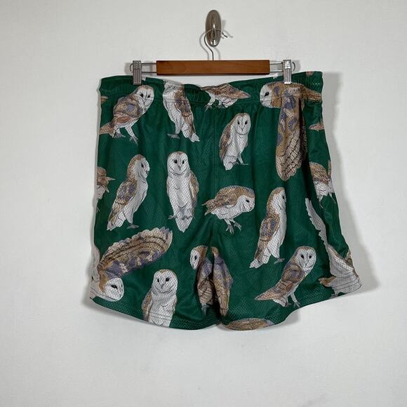 Lumberlegs Mens Owl Print Mesh Athletic Gym Shorts Size 3XL Green Lined NWT - Picture 3 of 9